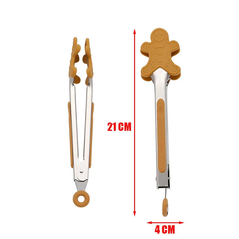 New Christmas Silicone Food Tong Gingerbread Man Snowman Xmas Tree Pattern Cooking Clip Steak Bread Clamp Kitchen BBQ Salad Tool - Til Kjøkkenet