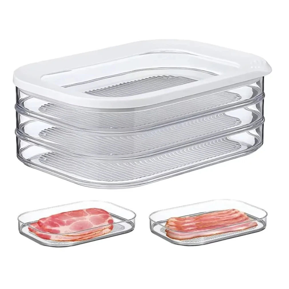 Meat Container for Fridge Bacon Lunch Meat Container for Refrigerator Meal Prep Containers Stackable Food Storage Boxes with Lid - Til Kjøkkenet