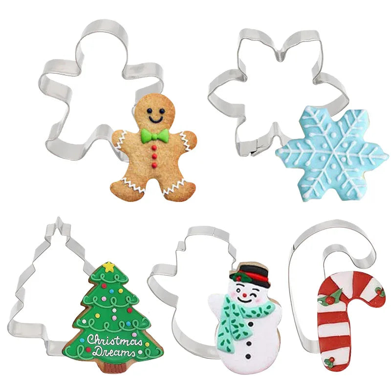 5Pcs Christmas Cookie Cutter Set Gingerbread Man Xmas Tree Biscuit Mold Stamp 2024 Christmas Party New Year Baking Accessories - Til Kjøkkenet