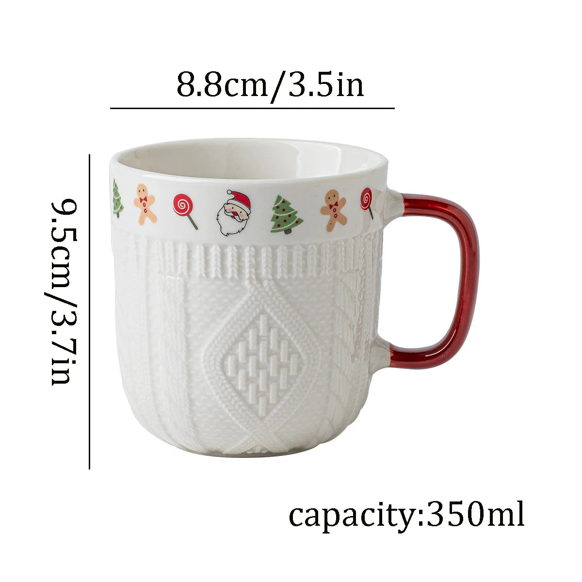 380ml Christmas Sweater Ceramic Mug with Festive Holiday Icons – Red Handle Coffee & Tea Cup Gift for Winter and Xmas - Til Kjøkkenet