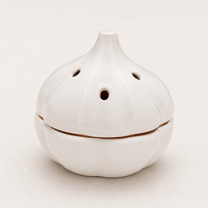 Hvidløgskrukke i hvidglaseret keramik