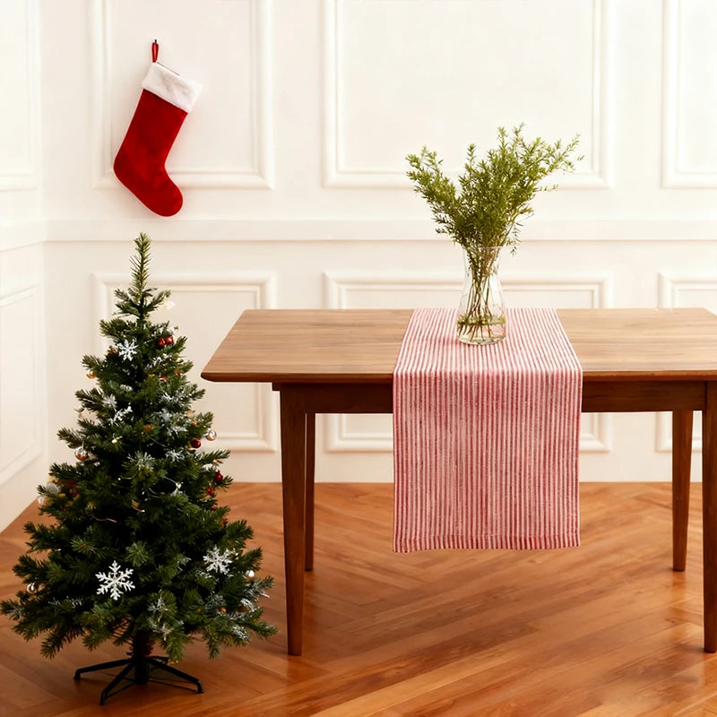Christmas Red and White Striped Polyester Breathable Table Flag for Weddings Banquets Restaurants Kitchens Decorations - Til Kjøkkenet