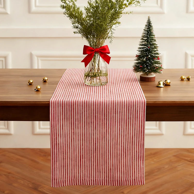 Christmas Red and White Striped Polyester Breathable Table Flag for Weddings Banquets Restaurants Kitchens Decorations - Til Kjøkkenet