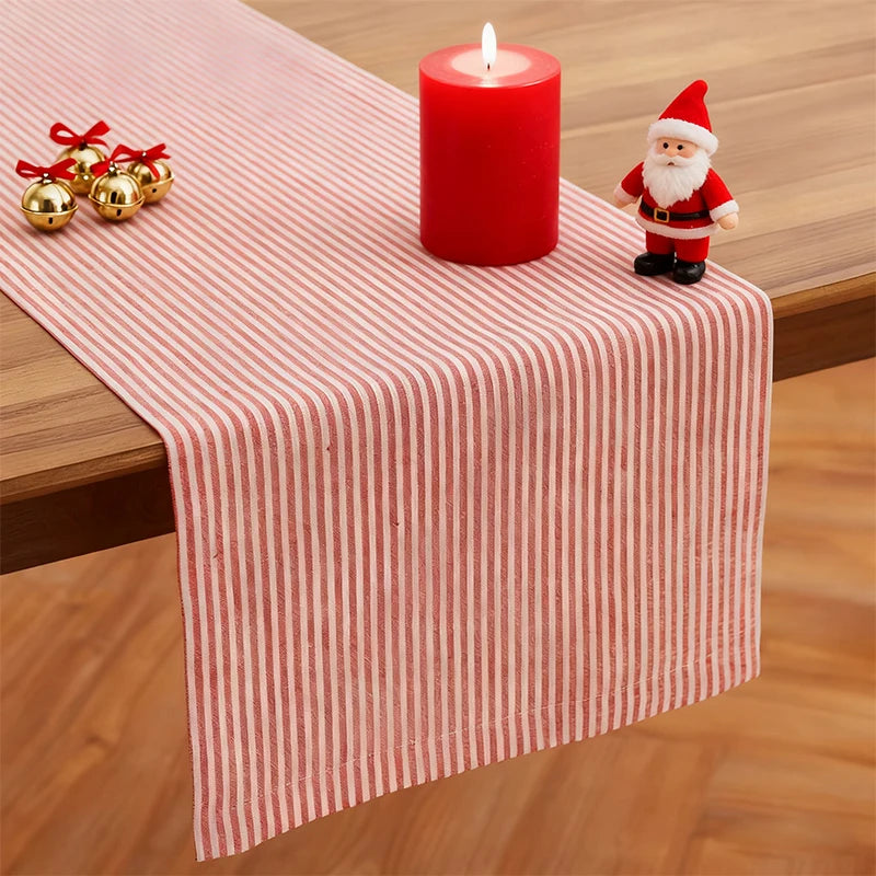 Christmas Red and White Striped Polyester Breathable Table Flag for Weddings Banquets Restaurants Kitchens Decorations - Til Kjøkkenet
