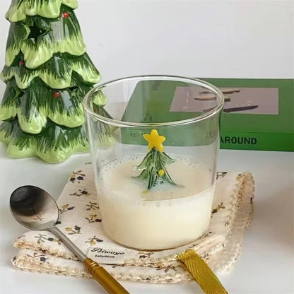 1pc Christmas Tree Mug Cute Cup Glass Cups  Glass Mug  Coffee Mug Home Decoration Christmas Gift Christmas Decoration 300ml - Til Kjøkkenet