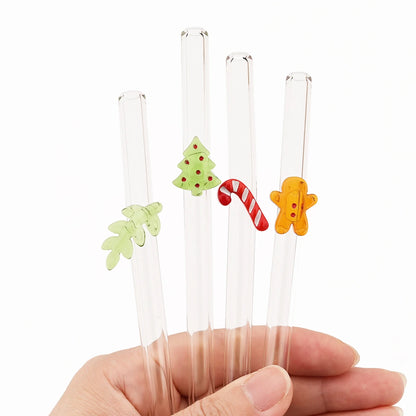 8pcs Christmas High Borosilicate Glass Straws Reusable Drinking Straw Set with Brush for Smoothies Tea Juice Bar Accessories - Til Kjøkkenet