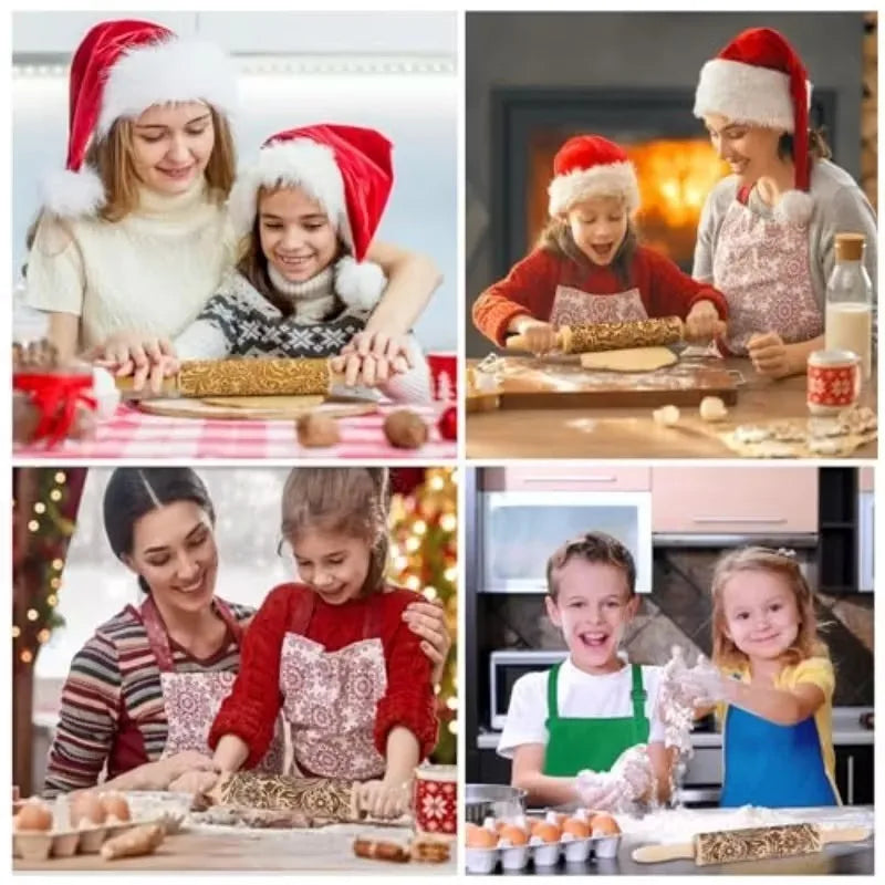 1-5PCS Christmas Embossed Snowflake Rolling Pin Holiday Baking Tool Cookie Dough Fondant Pattern Kitchen Accessory Gift - Til Kjøkkenet