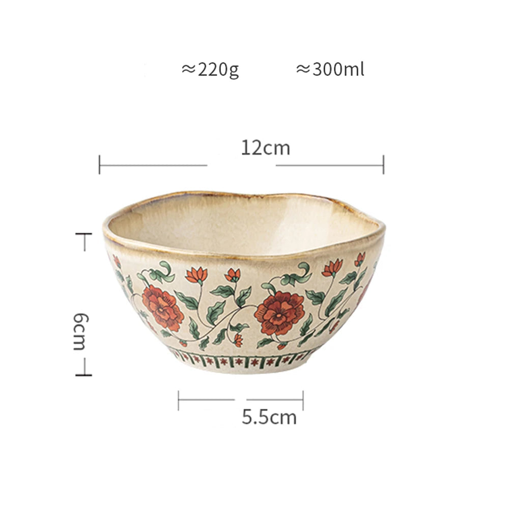 Chinese Retro Ceramic Small Bowl Exquisite Yogurt Bowl Peony Printed Breakfast Bowl Set Kitchen Supplies Tableware Gift 4.5in - Til Kjøkkenet