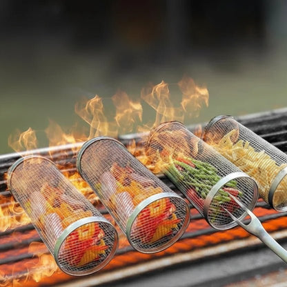 Rullende grillkurv i rustfritt stål - Til Kjøkkenet