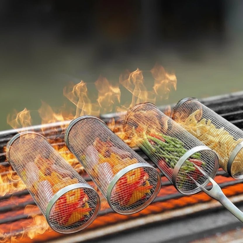 Rullende grillkurv i rustfritt stål