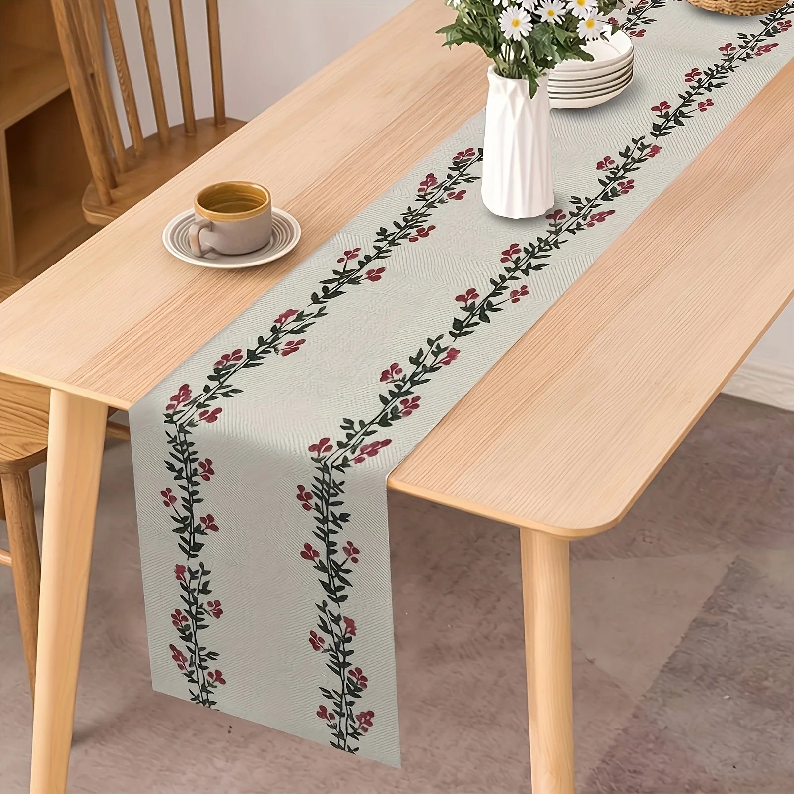 Bohemian style watercolor floral table runner suitable for Christmas kitchen and dining room decoration gift home decoration tab - Til Kjøkkenet