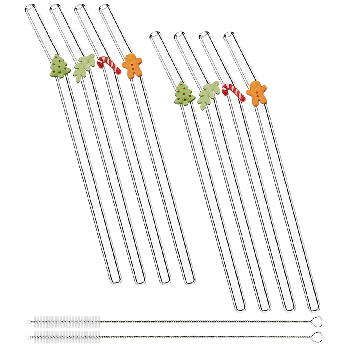 8pcs Christmas High Borosilicate Glass Straws Reusable Drinking Straw Set with Brush for Smoothies Tea Juice Bar Accessories - Til Kjøkkenet