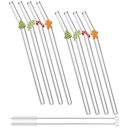8pcs Christmas High Borosilicate Glass Straws Reusable Drinking Straw Set with Brush for Smoothies Tea Juice Bar Accessories - Til Kjøkkenet
