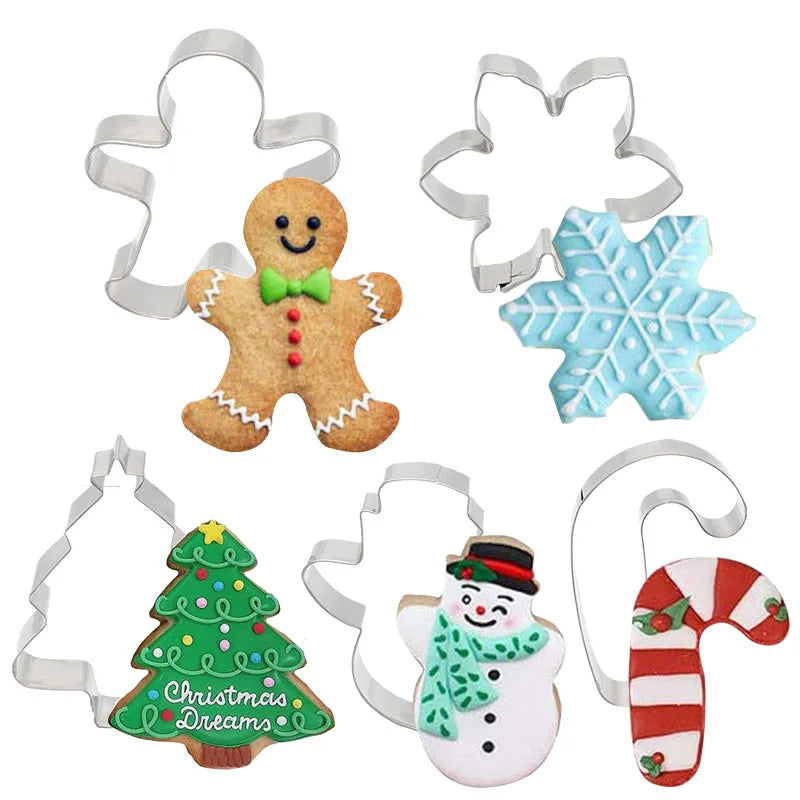 5Pcs Christmas Cookie Cutter Set Gingerbread Man Xmas Tree Biscuit Mold Stamp 2024 Christmas Party New Year Baking Accessories - Til Kjøkkenet