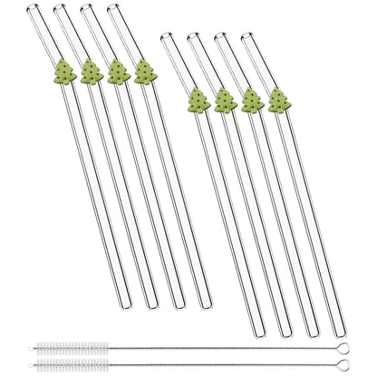 8pcs Christmas High Borosilicate Glass Straws Reusable Drinking Straw Set with Brush for Smoothies Tea Juice Bar Accessories - Til Kjøkkenet