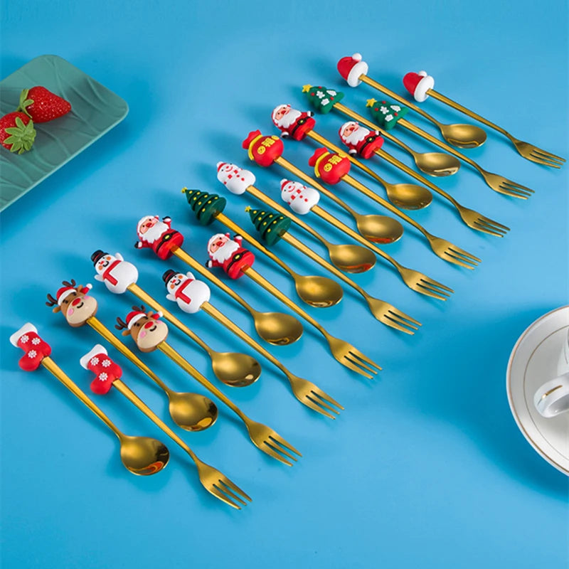 Christmas Spoon Forks Stainless Steel Coffee Spoon Christmas Tree Elk Tiny Stirring Spoons Party Tableware Ornaments Gifts Kids - Til Kjøkkenet