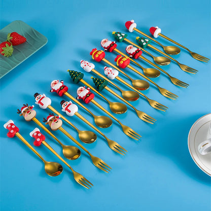 Christmas Spoon Forks Stainless Steel Coffee Spoon Christmas Tree Elk Tiny Stirring Spoons Party Tableware Ornaments Gifts Kids - Til Kjøkkenet