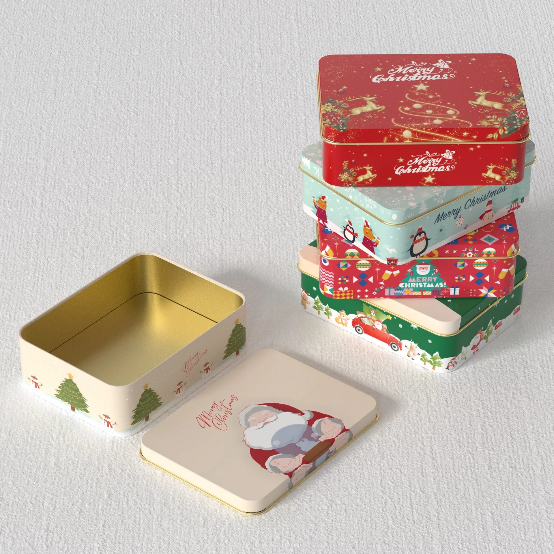 Christmas Tinplate Round Candy Tin Can Metal Box Cartoon Elk Santa Claus Letter Printed Xmas Candy Cookie Tea Storage Gift Case - Til Kjøkkenet