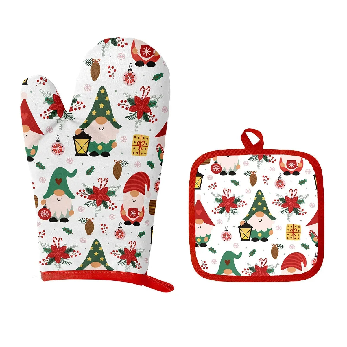 1 Set Insulated Gloves Insulated Mat Set Microwave Oven Gloves Christmas Halloween Printed Gloves - Til Kjøkkenet