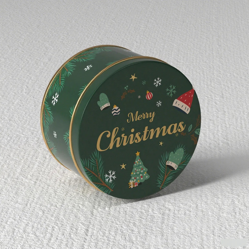 Christmas Tinplate Round Candy Tin Can Metal Box Cartoon Elk Santa Claus Letter Printed Xmas Candy Cookie Tea Storage Gift Case - Til Kjøkkenet