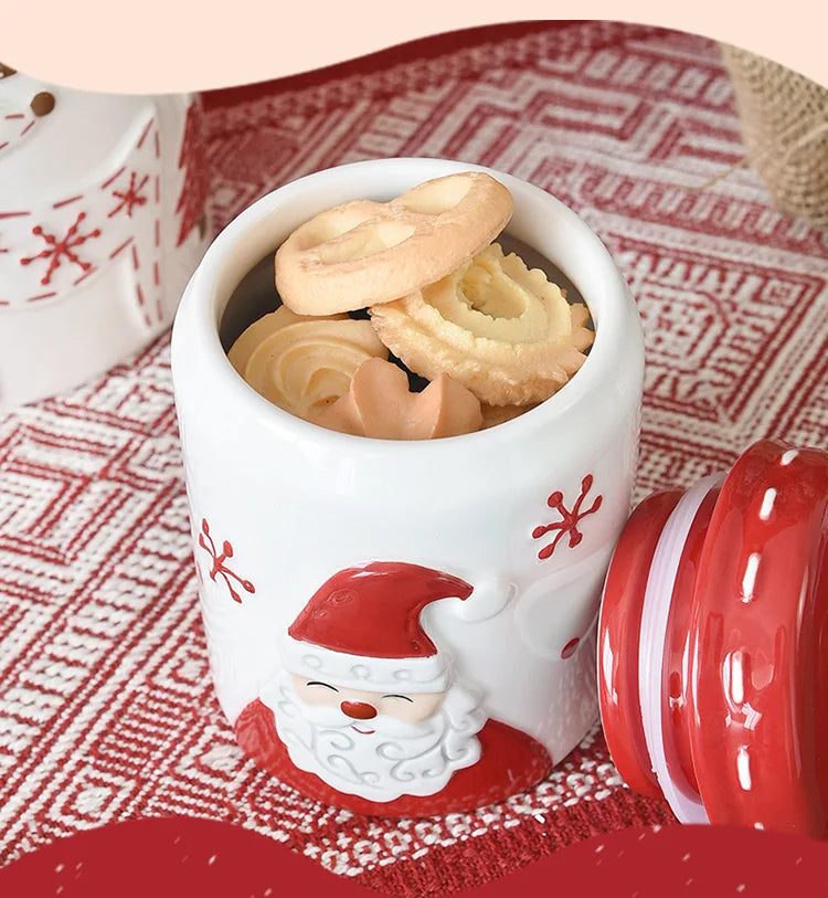 Nordic Santa Round home kitchen Sealed jar Large ceramic jar Snacks Creative decoration Christmas gift storage jar - Til Kjøkkenet