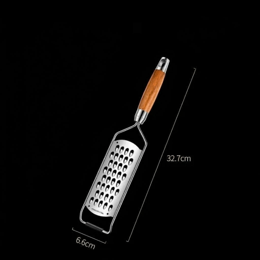 Rustfritt rivjern med trehåndtak