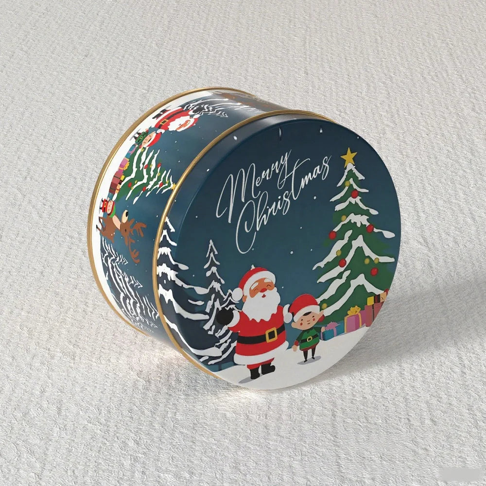 Christmas Tinplate Round Candy Tin Can Metal Box Cartoon Elk Santa Claus Letter Printed Xmas Candy Cookie Tea Storage Gift Case - Til Kjøkkenet
