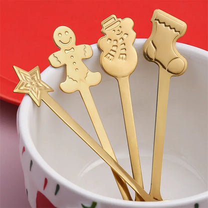4Pcs Christmas Dessert Spoon Set with Gift Box Stainless Steel Gingerbread Man Cartoon Dessert Spoons Cutlery Spoon Xmas Gift - Til Kjøkkenet