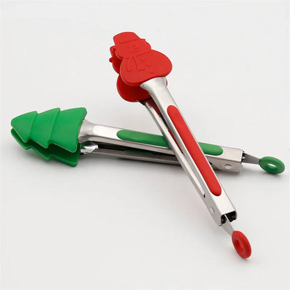 New Christmas Silicone Food Tong Gingerbread Man Snowman Xmas Tree Pattern Cooking Clip Steak Bread Clamp Kitchen BBQ Salad Tool - Til Kjøkkenet