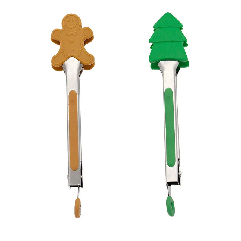 New Christmas Silicone Food Tong Gingerbread Man Snowman Xmas Tree Pattern Cooking Clip Steak Bread Clamp Kitchen BBQ Salad Tool - Til Kjøkkenet
