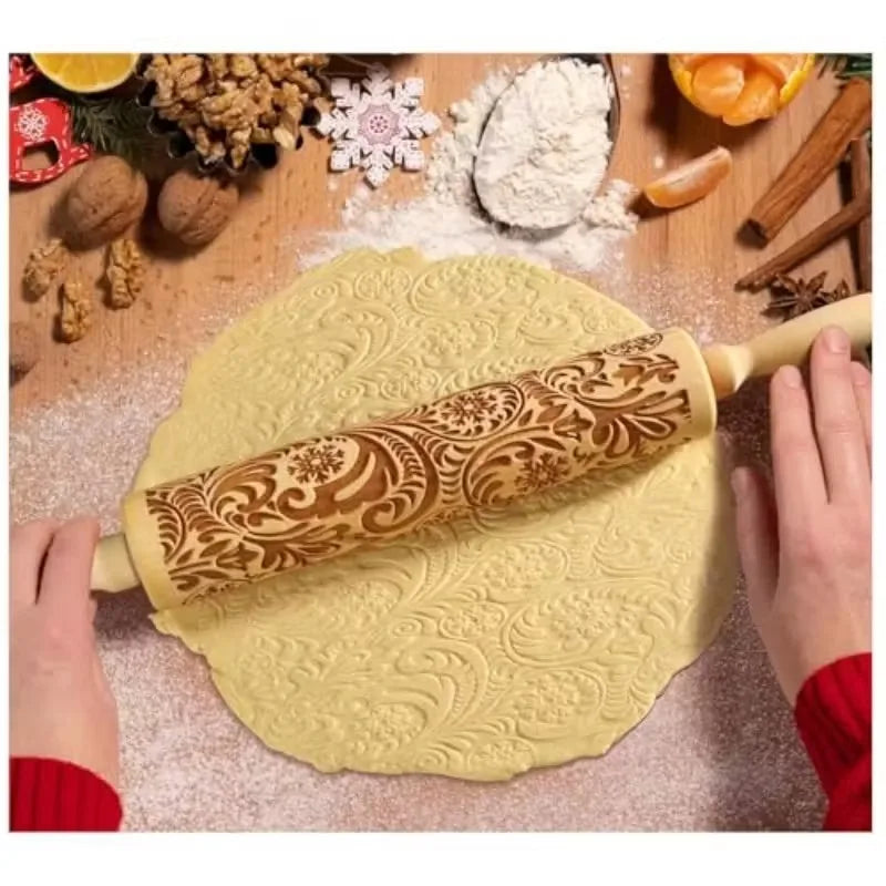 1-5PCS Christmas Embossed Snowflake Rolling Pin Holiday Baking Tool Cookie Dough Fondant Pattern Kitchen Accessory Gift - Til Kjøkkenet