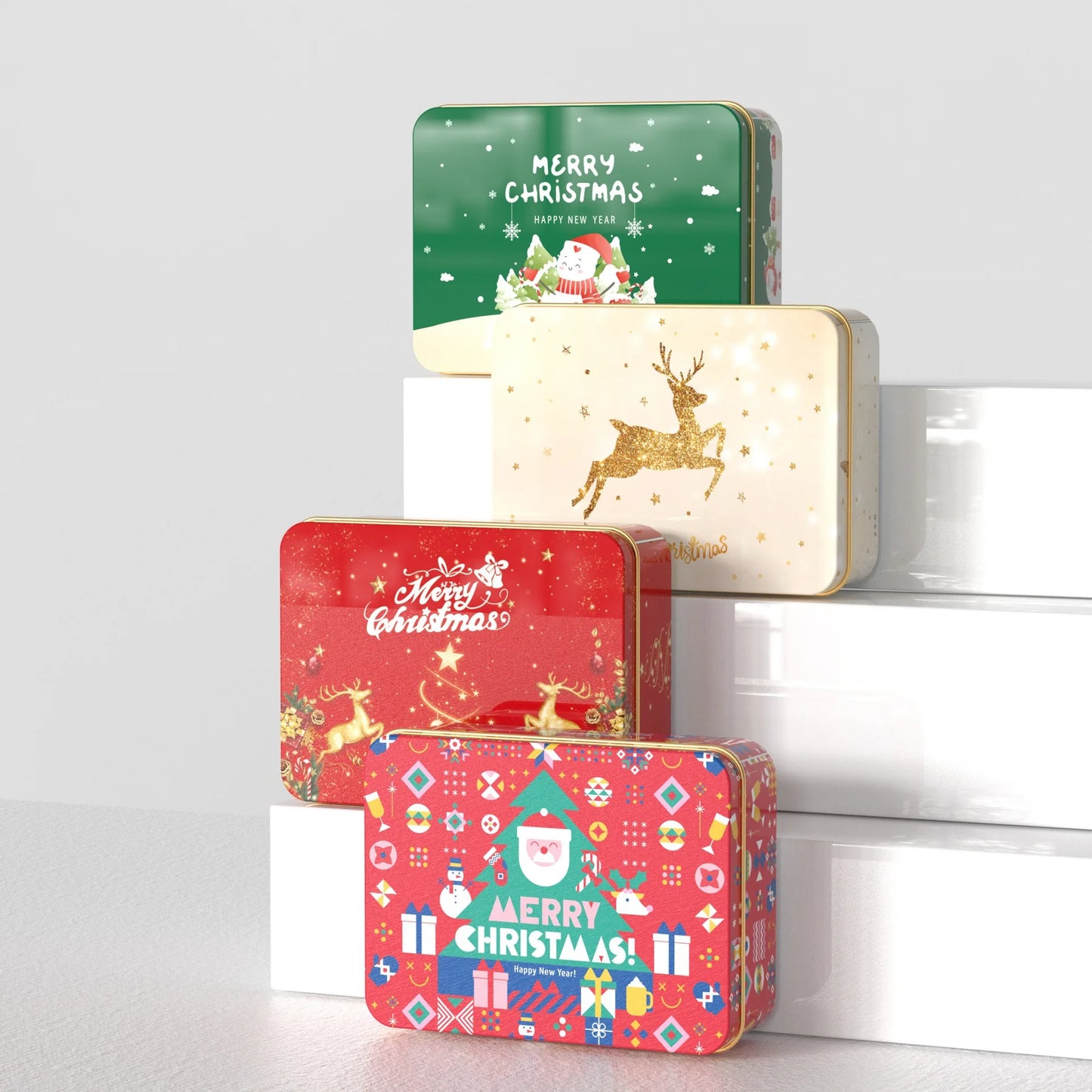 Christmas Tinplate Round Candy Tin Can Metal Box Cartoon Elk Santa Claus Letter Printed Xmas Candy Cookie Tea Storage Gift Case - Til Kjøkkenet