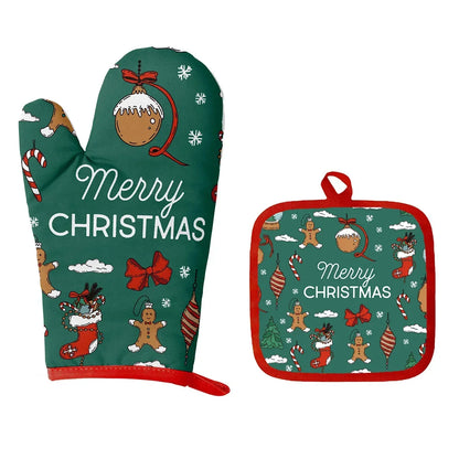 1 Set Insulated Gloves Insulated Mat Set Microwave Oven Gloves Christmas Halloween Printed Gloves - Til Kjøkkenet