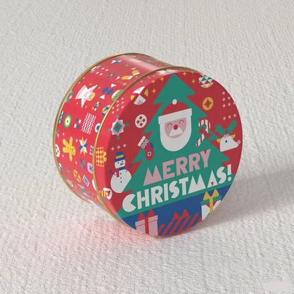 Christmas Tinplate Round Candy Tin Can Metal Box Cartoon Elk Santa Claus Letter Printed Xmas Candy Cookie Tea Storage Gift Case - Til Kjøkkenet