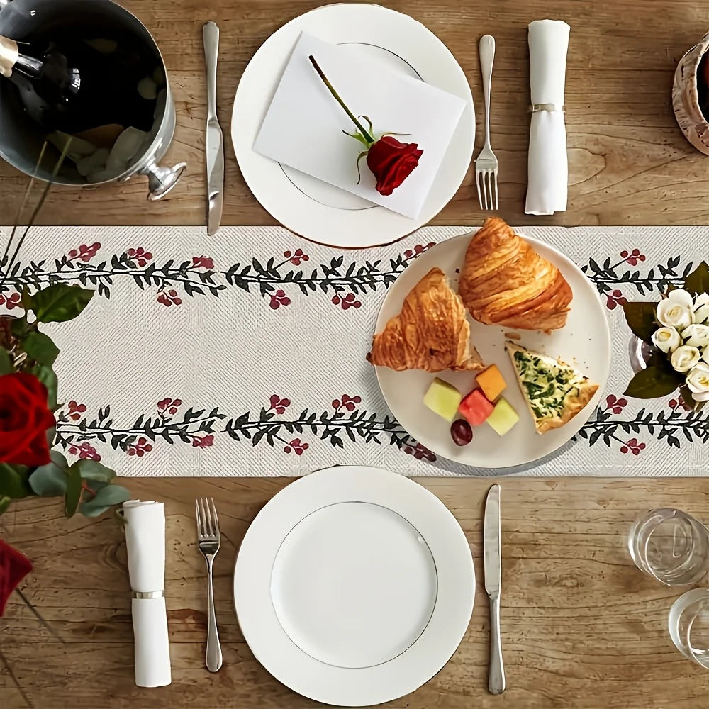 Bohemian style watercolor floral table runner suitable for Christmas kitchen and dining room decoration gift home decoration tab - Til Kjøkkenet