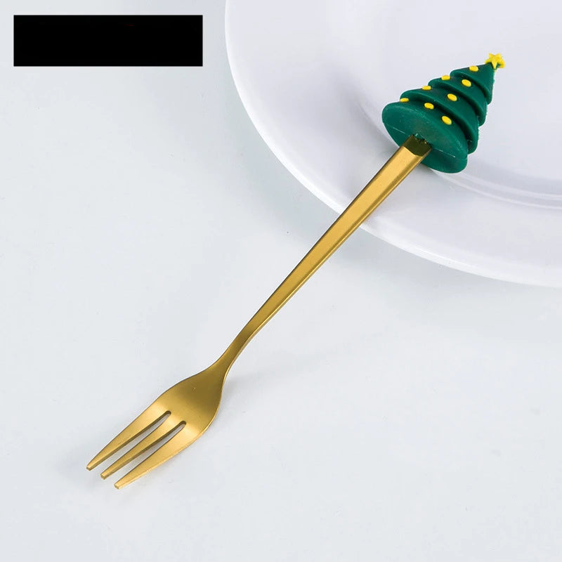 Christmas Spoon Forks Stainless Steel Coffee Spoon Christmas Tree Elk Tiny Stirring Spoons Party Tableware Ornaments Gifts Kids - Til Kjøkkenet