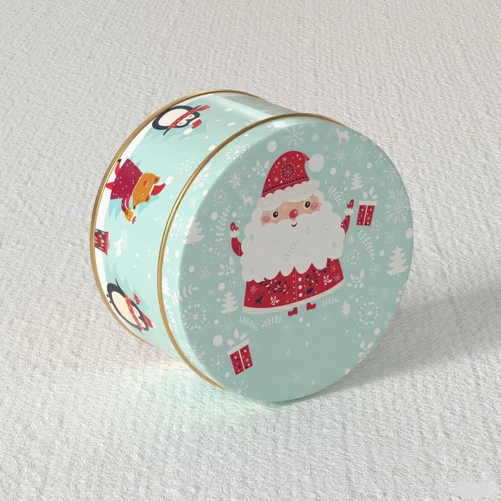 Christmas Tinplate Round Candy Tin Can Metal Box Cartoon Elk Santa Claus Letter Printed Xmas Candy Cookie Tea Storage Gift Case - Til Kjøkkenet