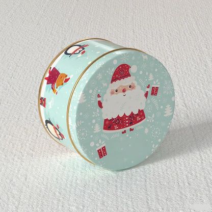 Christmas Tinplate Round Candy Tin Can Metal Box Cartoon Elk Santa Claus Letter Printed Xmas Candy Cookie Tea Storage Gift Case - Til Kjøkkenet