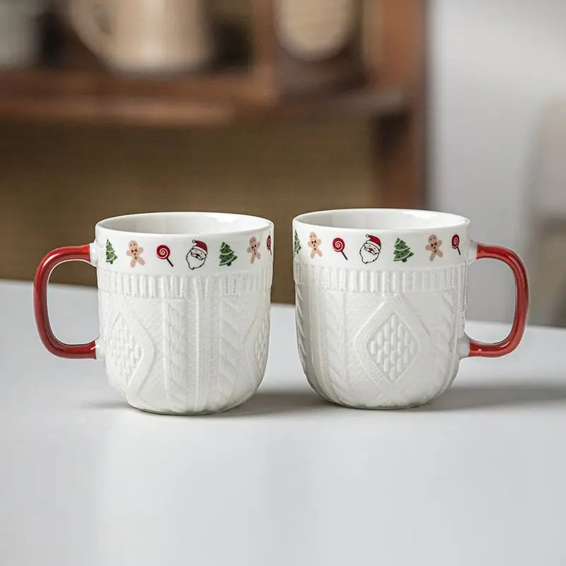 380ml Christmas Sweater Ceramic Mug with Festive Holiday Icons – Red Handle Coffee & Tea Cup Gift for Winter and Xmas - Til Kjøkkenet