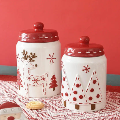 Nordic Santa Round home kitchen Sealed jar Large ceramic jar Snacks Creative decoration Christmas gift storage jar - Til Kjøkkenet