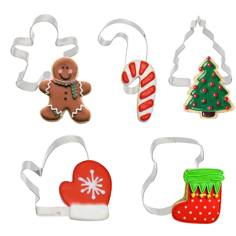 5Pcs Christmas Cookie Cutter Set Gingerbread Man Xmas Tree Biscuit Mold Stamp 2024 Christmas Party New Year Baking Accessories - Til Kjøkkenet