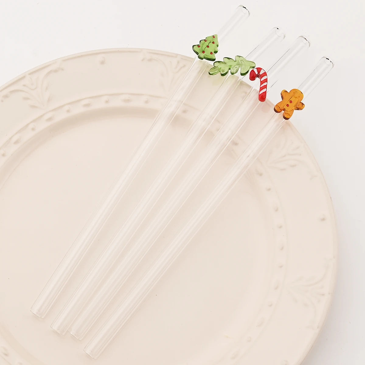 8pcs Christmas High Borosilicate Glass Straws Reusable Drinking Straw Set with Brush for Smoothies Tea Juice Bar Accessories - Til Kjøkkenet