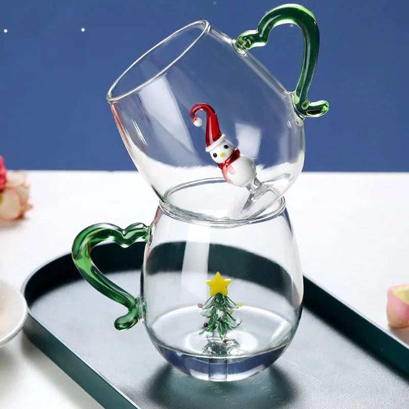Creative Christmas Glass Cup 350ml Chriatmas Tree Snowman Animal Shape Single Layer Glass Cups Home Juice Cold Drink Cup Gifts - Til Kjøkkenet