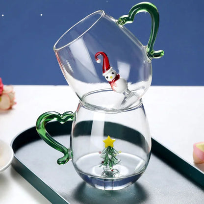 Creative Christmas Glass Cup 350ml Chriatmas Tree Snowman Animal Shape Single Layer Glass Cups Home Juice Cold Drink Cup Gifts - Til Kjøkkenet