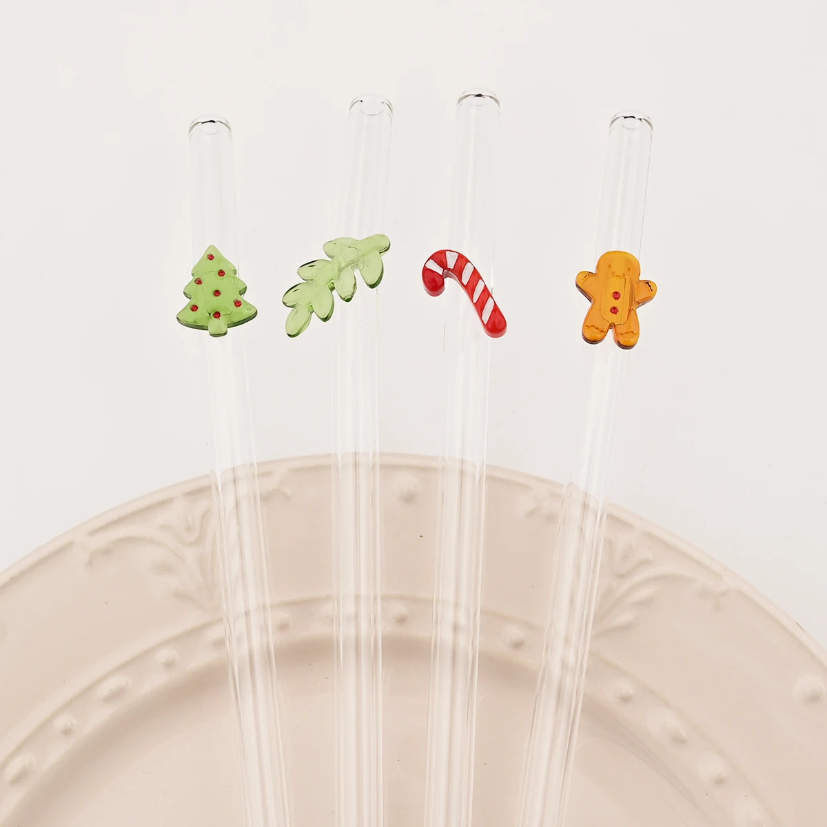 8pcs Christmas High Borosilicate Glass Straws Reusable Drinking Straw Set with Brush for Smoothies Tea Juice Bar Accessories - Til Kjøkkenet