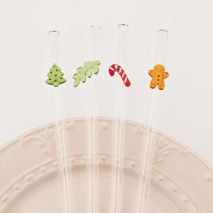 8pcs Christmas High Borosilicate Glass Straws Reusable Drinking Straw Set with Brush for Smoothies Tea Juice Bar Accessories - Til Kjøkkenet