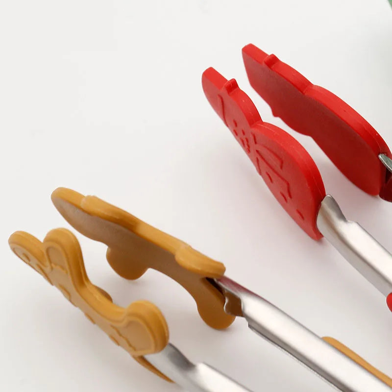 New Christmas Silicone Food Tong Gingerbread Man Snowman Xmas Tree Pattern Cooking Clip Steak Bread Clamp Kitchen BBQ Salad Tool - Til Kjøkkenet