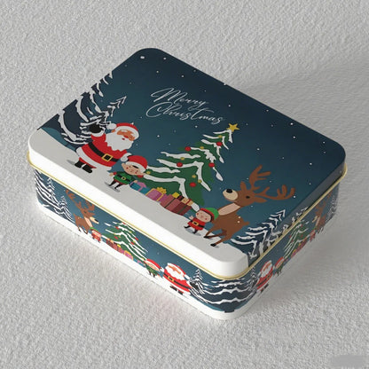 Christmas Tinplate Round Candy Tin Can Metal Box Cartoon Elk Santa Claus Letter Printed Xmas Candy Cookie Tea Storage Gift Case - Til Kjøkkenet