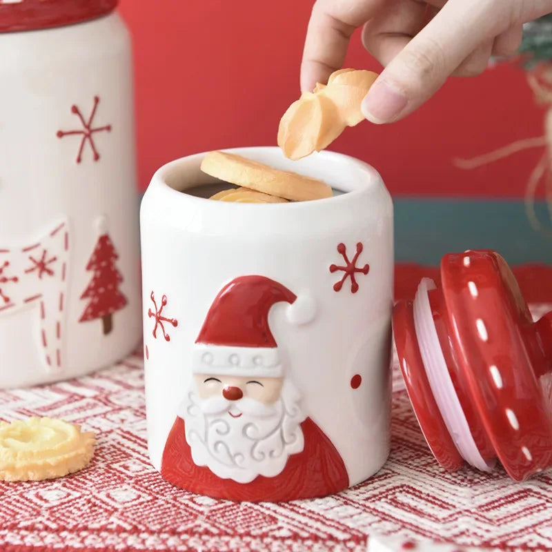 Nordic Santa Round home kitchen Sealed jar Large ceramic jar Snacks Creative decoration Christmas gift storage jar - Til Kjøkkenet