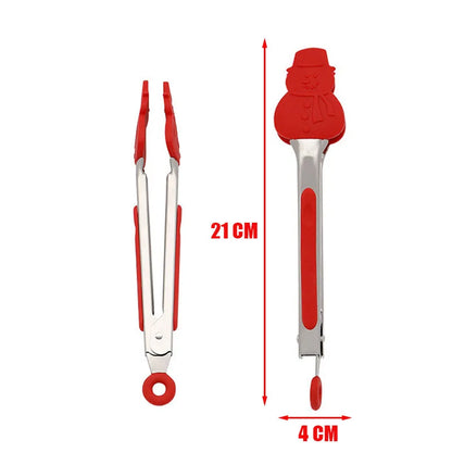 New Christmas Silicone Food Tong Gingerbread Man Snowman Xmas Tree Pattern Cooking Clip Steak Bread Clamp Kitchen BBQ Salad Tool - Til Kjøkkenet
